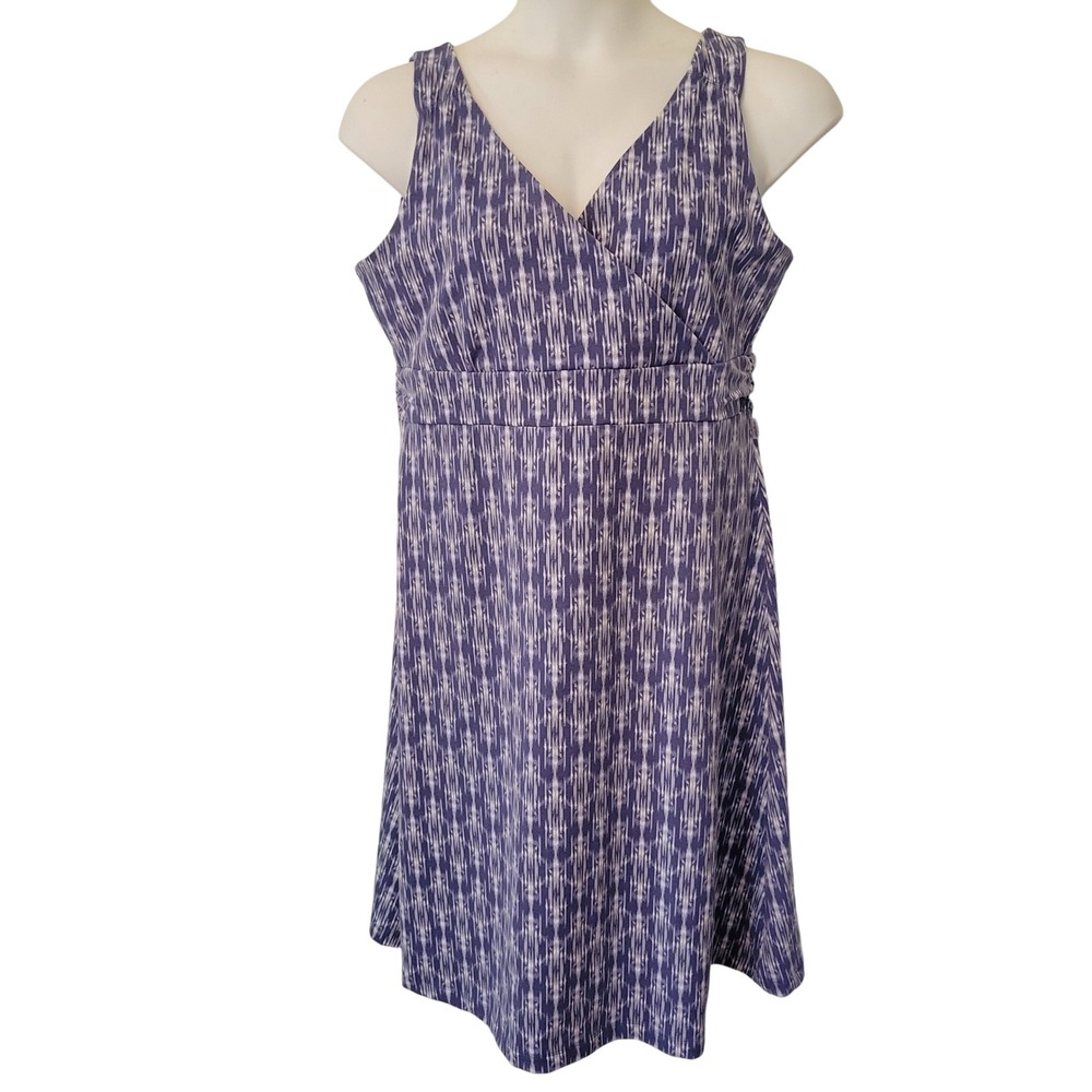 Eddie Bauer XL Athleisure Dress Blue White Sleeveless Ikat Print Outdoors Summer